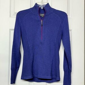 Eddie Bauer Blue Quarter Zip Mock Neck Base Layer Sweater Activewear Top Sz S